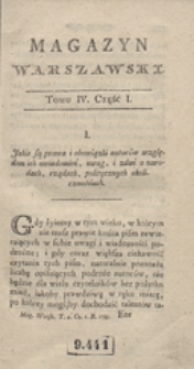 Magazyn Warszawski, pięknych nauk, kunsztów i różnych wiadomości dawnych i nowych, dla zabawy i pożytku osób obojej płci, wszelkiego stanu i smaku. P.A.P.H.P. [Przez Autora Pamiętnika Historyczno-Politycznego. Kwartalnik]. R.1785 T.4 Cz.1