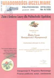 Wiadomości Uczelniane : pismo informacyjne Politechniki Opolskiej, nr 4 (109), grudzień 2002