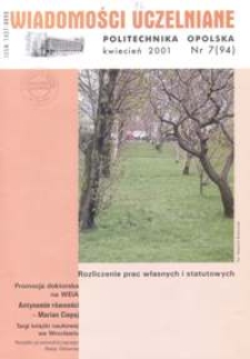 Wiadomości Uczelniane : pismo informacyjne Politechniki Opolskiej, nr 7 (96), kwiecień 2001