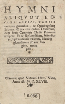 Hymni Aliquot Ecclesiastici Variis versuum generibus [...]
