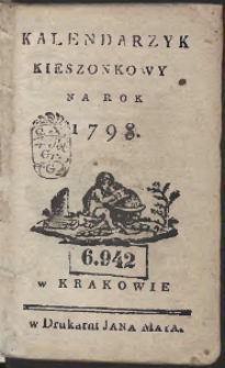 Kalendarzyk Kieszonkowy Na Rok 1798