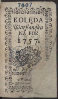 Kolęda Warszawska Na Rok 1757