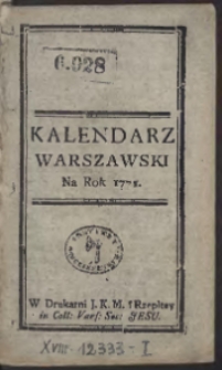 Kalendarz Warszawski Na Rok 1771