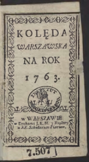 Kolęda Warszawska Na Rok 1763