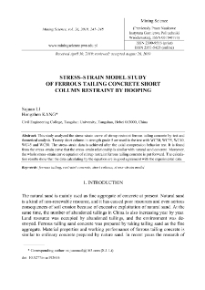 Stress-strain model study of ferrous tailing concrete short column restraint by hooping