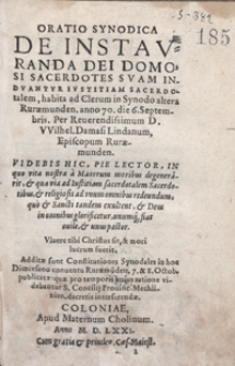 Oratio Synodica De Instauranda Dei Domo, Si Sacerdotes Suam Induantur Iustitiam Sacerdotalem habita ; Addita sunt Constitutiones Synodales