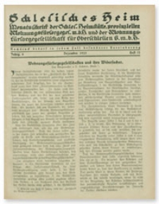 Schlesisches Heim : Monatsschrift der Schlesischen Heimstätte provinziellen Wohnungsfürsorgegesellschaft m. b. H.und Oberschlesichen Siedlungs und Wohnungsfürsorgegesellschaft m. b. H. Jahrgang 6, Dezember 1925, Heft 12