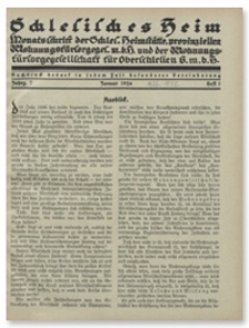 Schlesisches Heim : Monatsschrift der Schlesischen Heimstätte, provinziellen Wohnungsfürsorgegesellschaft m. b. H.und der Wohnungsfürsorgegesellschaft für Oberschlesien G. m. b. H. Jahrgang 7, Januar 1926, Heft 1